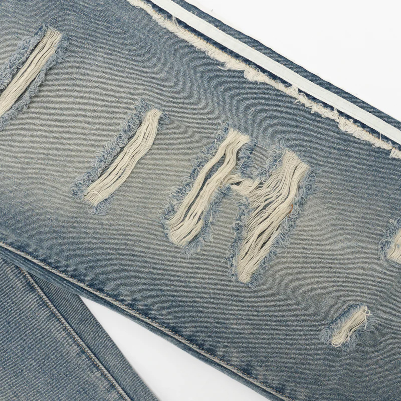 Silhouette Blue Jeans Distressed Fading Stripe Jeans
